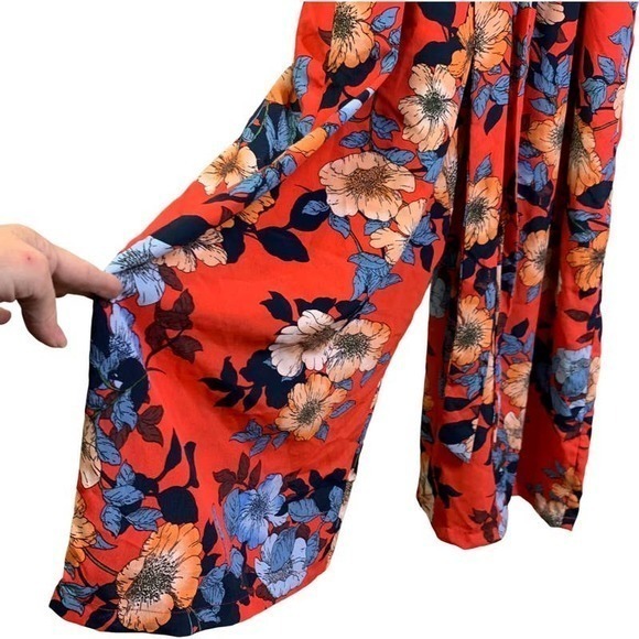 NAKED ZEBRA Red Floral Ruffle Tie-Waist Jumpsuit - NWT - Picture 8 of 15